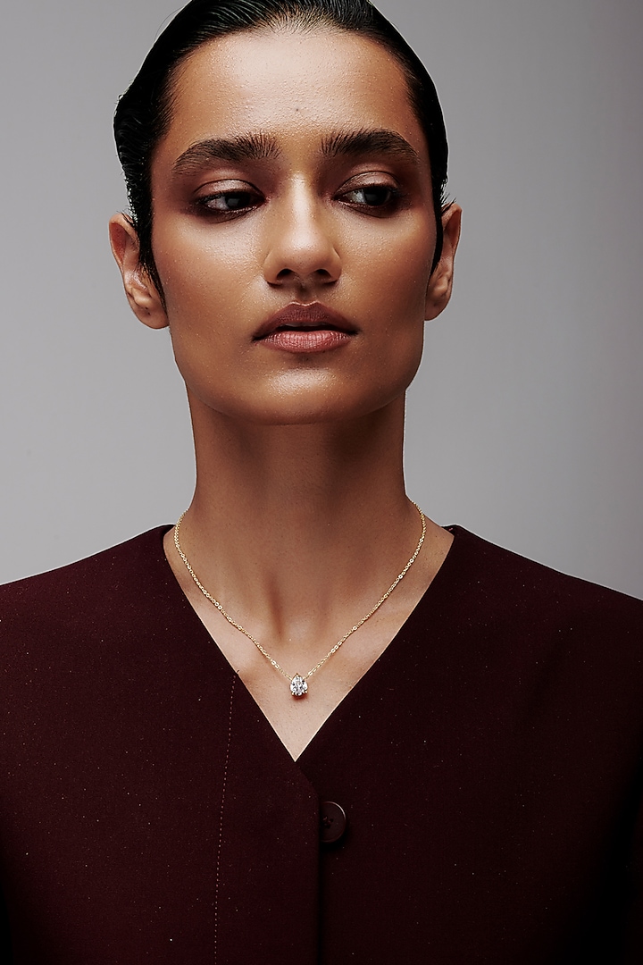 Gold Finish Square-Shaped Cubic Zirconia & Crystal Pendant Necklace In Sterling Silver by MISS JO at Pernia's Pop Up Shop