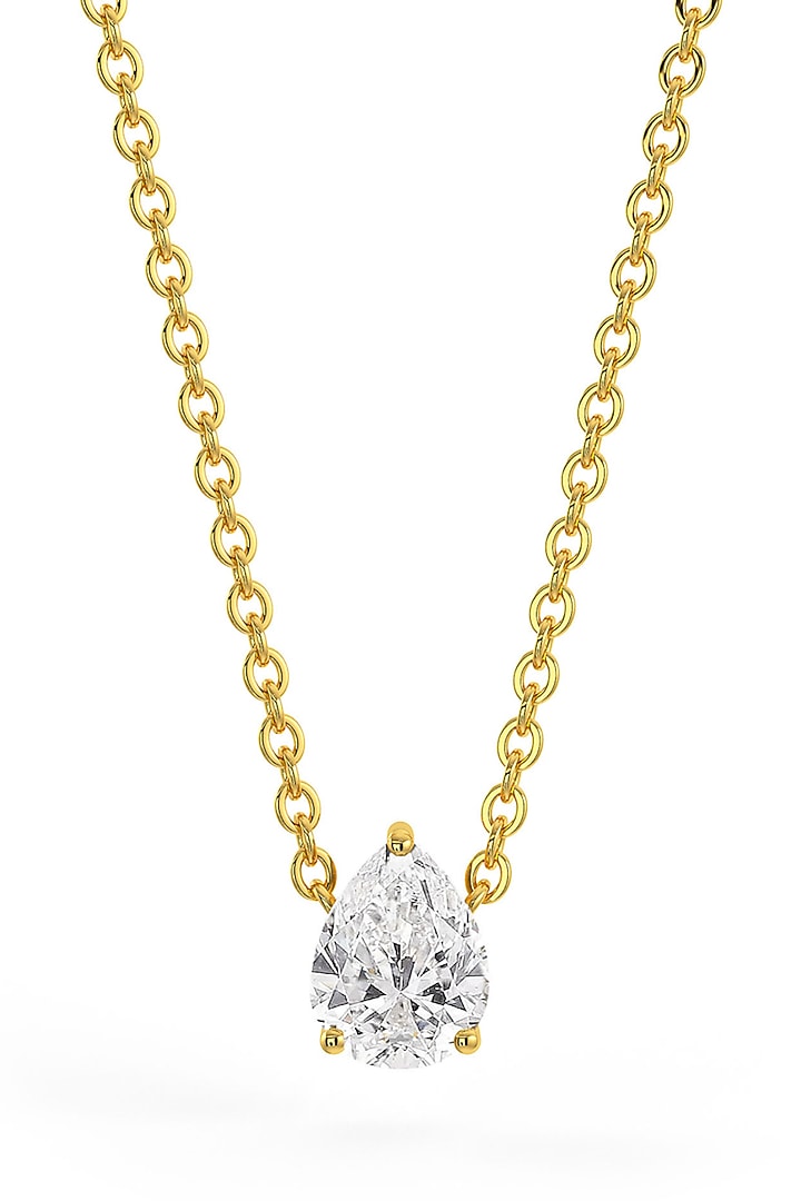 Gold Finish Square-Shaped Cubic Zirconia & Crystal Pendant Necklace In Sterling Silver by MISS JO at Pernia's Pop Up Shop