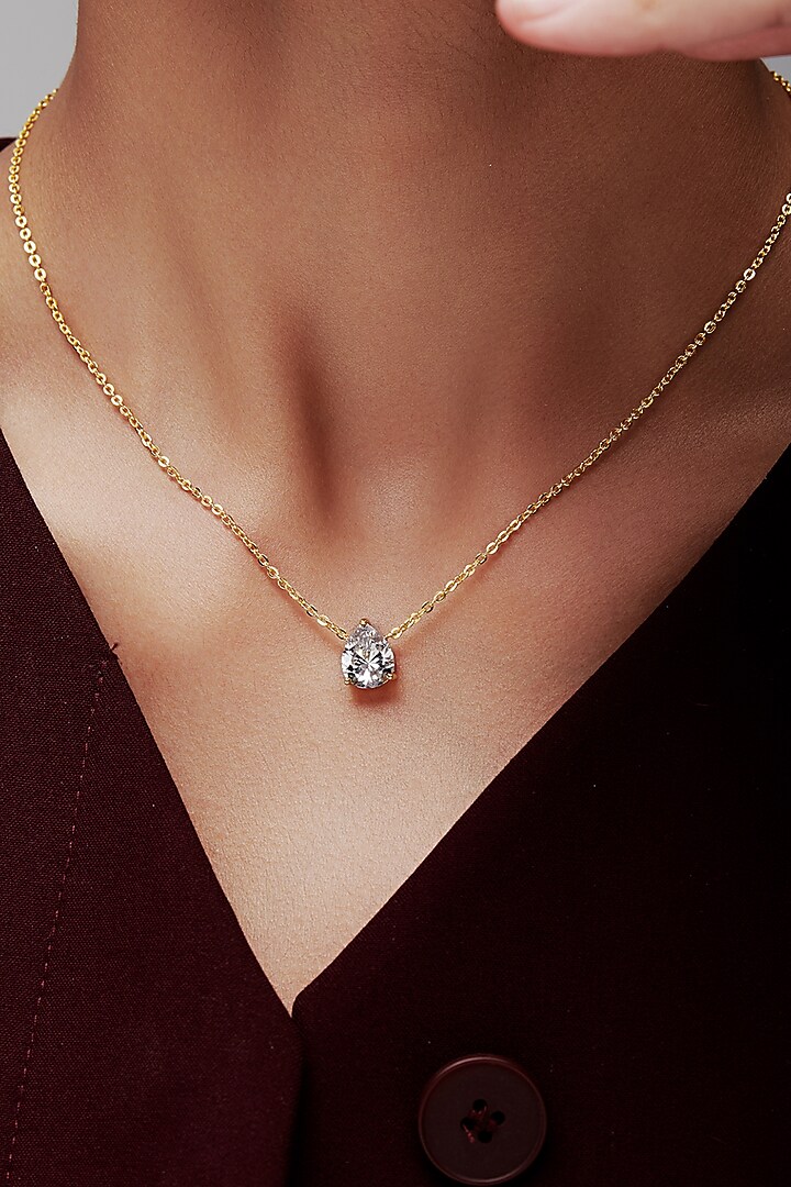 Gold Finish Square-Shaped Cubic Zirconia & Crystal Pendant Necklace In Sterling Silver by MISS JO at Pernia's Pop Up Shop