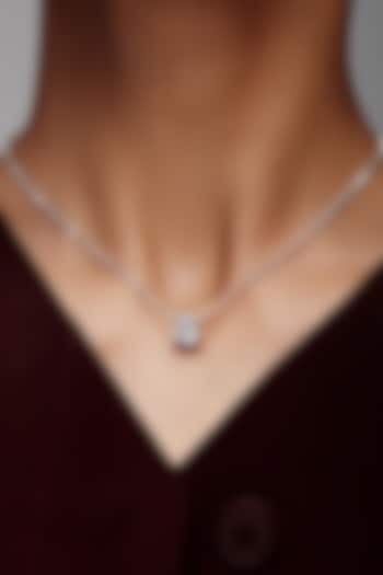 White Rhodium Finish Cubic Zirconia & Crystal Pendant Necklace In Sterling Silver by MISS JO at Pernia's Pop Up Shop