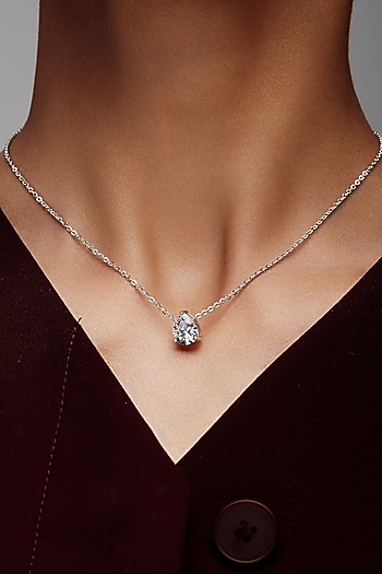 White Rhodium Finish Cubic Zirconia & Crystal Pendant Necklace In Sterling Silver by MISS JO at Pernia's Pop Up Shop