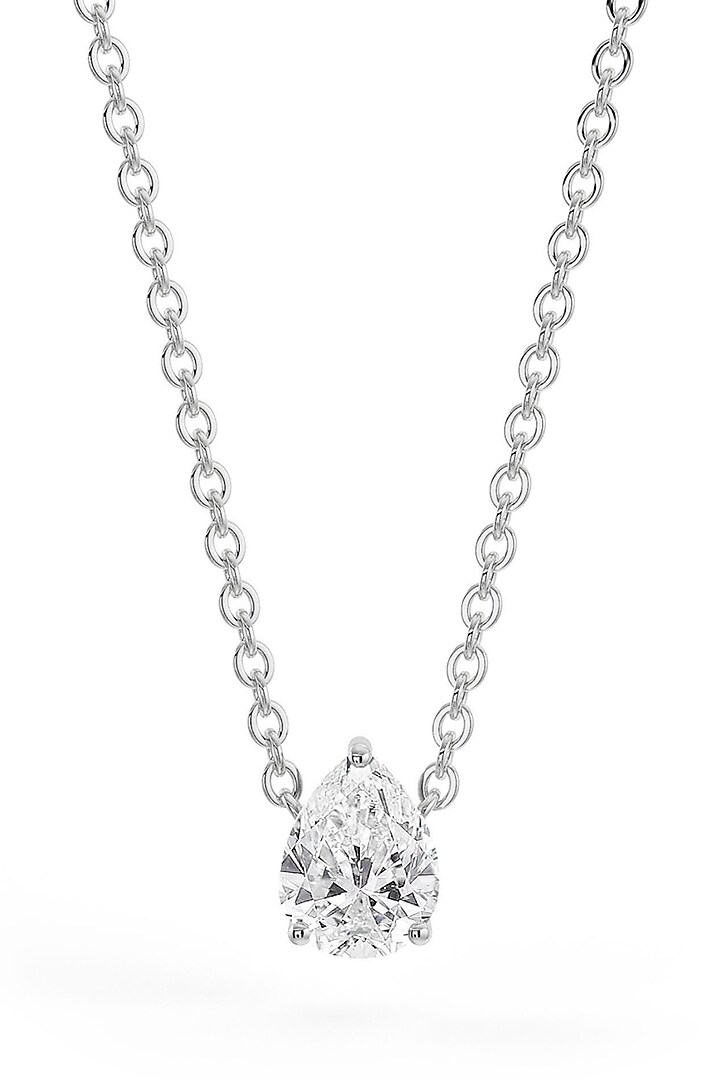 White Rhodium Finish Cubic Zirconia & Crystal Pendant Necklace In Sterling Silver by MISS JO at Pernia's Pop Up Shop