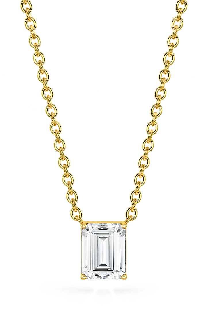 Gold Finish Emerald-Cut Cubic Zirconia & Crystal Pendant Necklace In Sterling Silver by MISS JO at Pernia's Pop Up Shop