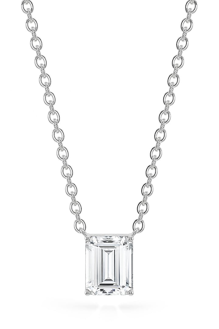 White Rhodium Finish Emerald-Cut Cubic Zirconia & Crystal Pendant Necklace In Sterling Silver by MISS JO at Pernia's Pop Up Shop