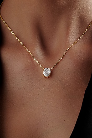 Gold Finish Oval-Shaped Cubic Zirconia & Crystal Pendant Necklace In Sterling Silver by MISS JO at Pernia's Pop Up Shop