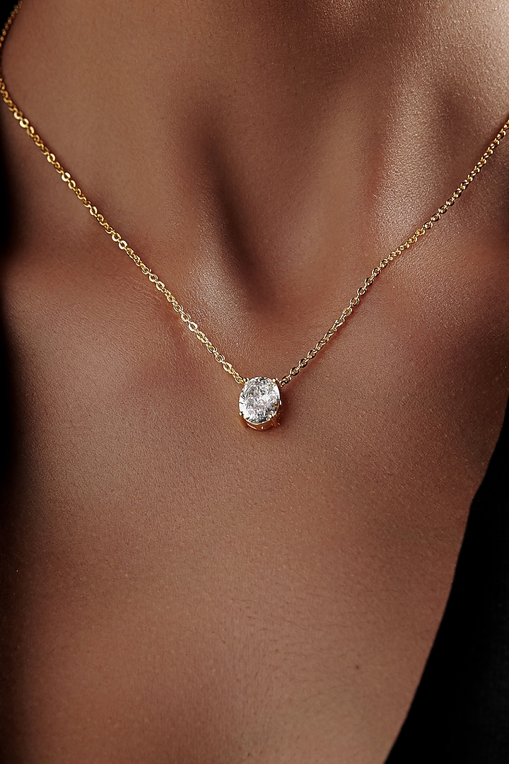 Gold Finish Oval-Shaped Cubic Zirconia & Crystal Pendant Necklace In Sterling Silver by MISS JO at Pernia's Pop Up Shop