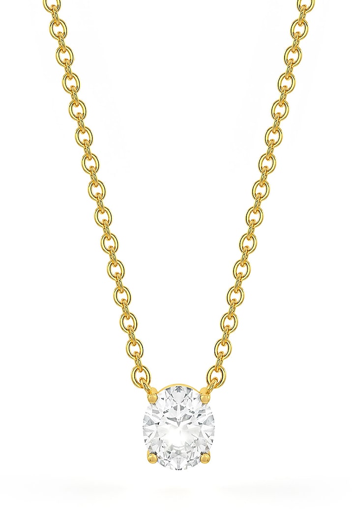 Gold Finish Oval-Shaped Cubic Zirconia & Crystal Pendant Necklace In Sterling Silver by MISS JO at Pernia's Pop Up Shop