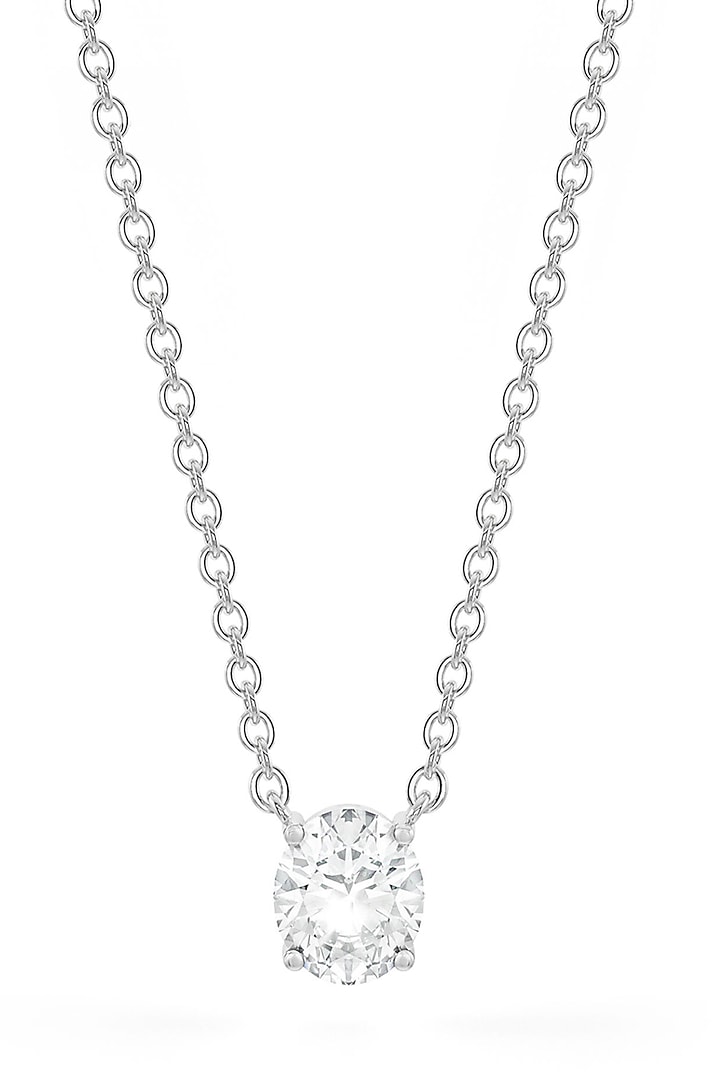 White Rhodium Finish Oval-Shaped Cubic Zirconia & Crystal Pendant Necklace In Sterling Silver by MISS JO at Pernia's Pop Up Shop