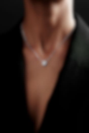 White Rhodium Finish Oval-Shaped Cubic Zirconia & Crystal Pendant Necklace In Sterling Silver by MISS JO at Pernia's Pop Up Shop