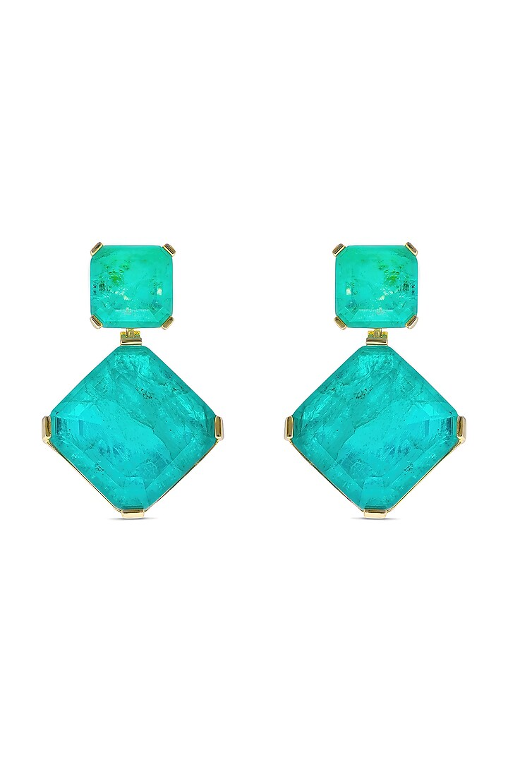 Gold Finish Turquoise Natural Stone Dangler Earrings In Sterling Silver by MISS JO at Pernia's Pop Up Shop