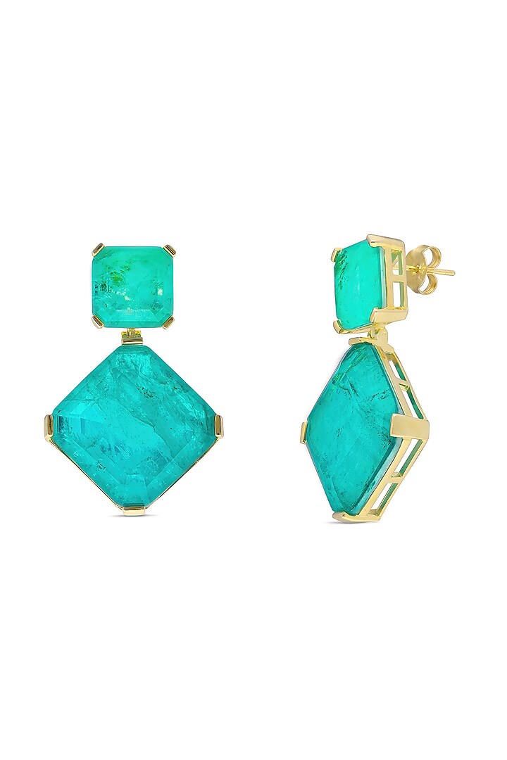 Gold Finish Turquoise Natural Stone Dangler Earrings In Sterling Silver by MISS JO at Pernia's Pop Up Shop