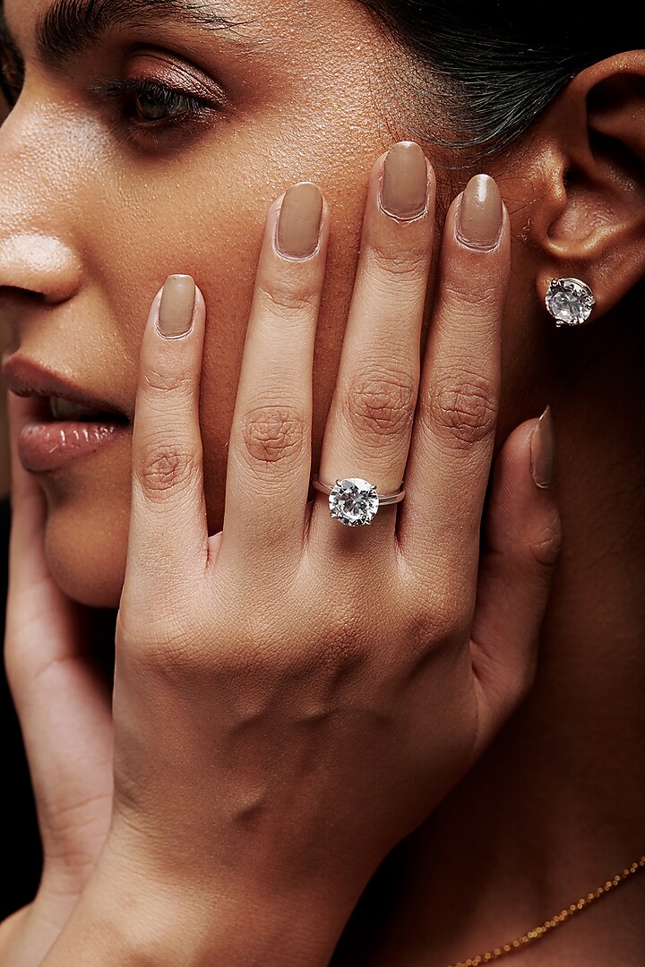 White Rhodium Finish Cubic Zirconia Crystal Ring In Sterling Silver by MISS JO at Pernia's Pop Up Shop