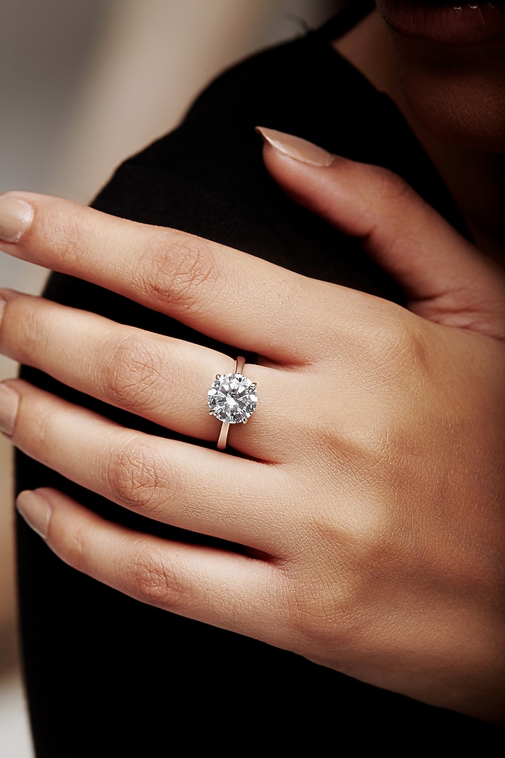 White Rhodium Finish Cubic Zirconia Crystal Ring In Sterling Silver by MISS JO at Pernia's Pop Up Shop