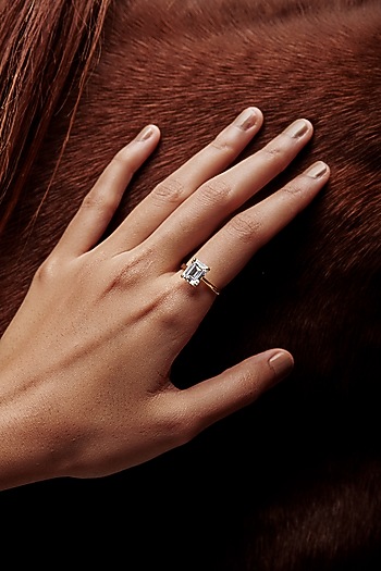 Gold Finish Emerald-Cut Cubic Zirconia Crystal Ring In Sterling Silver by MISS JO at Pernia's Pop Up Shop