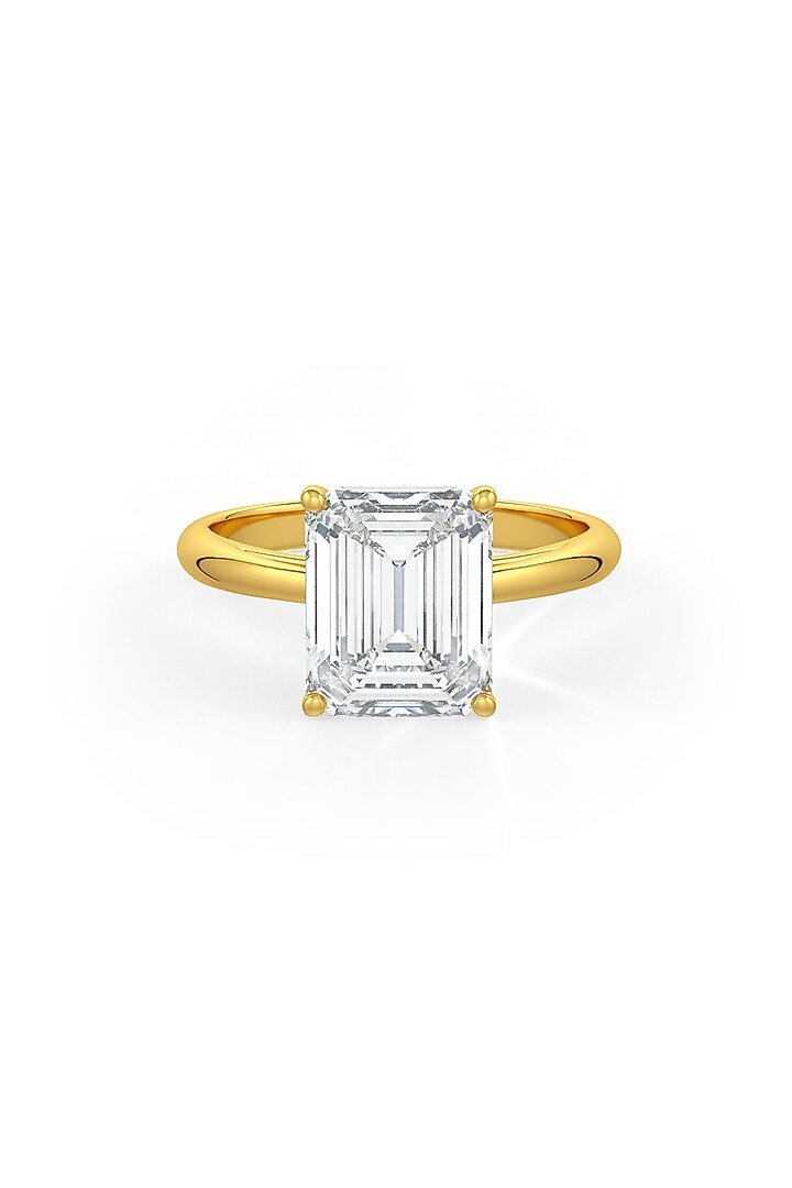 Gold Finish Emerald-Cut Cubic Zirconia Crystal Ring In Sterling Silver by MISS JO at Pernia's Pop Up Shop