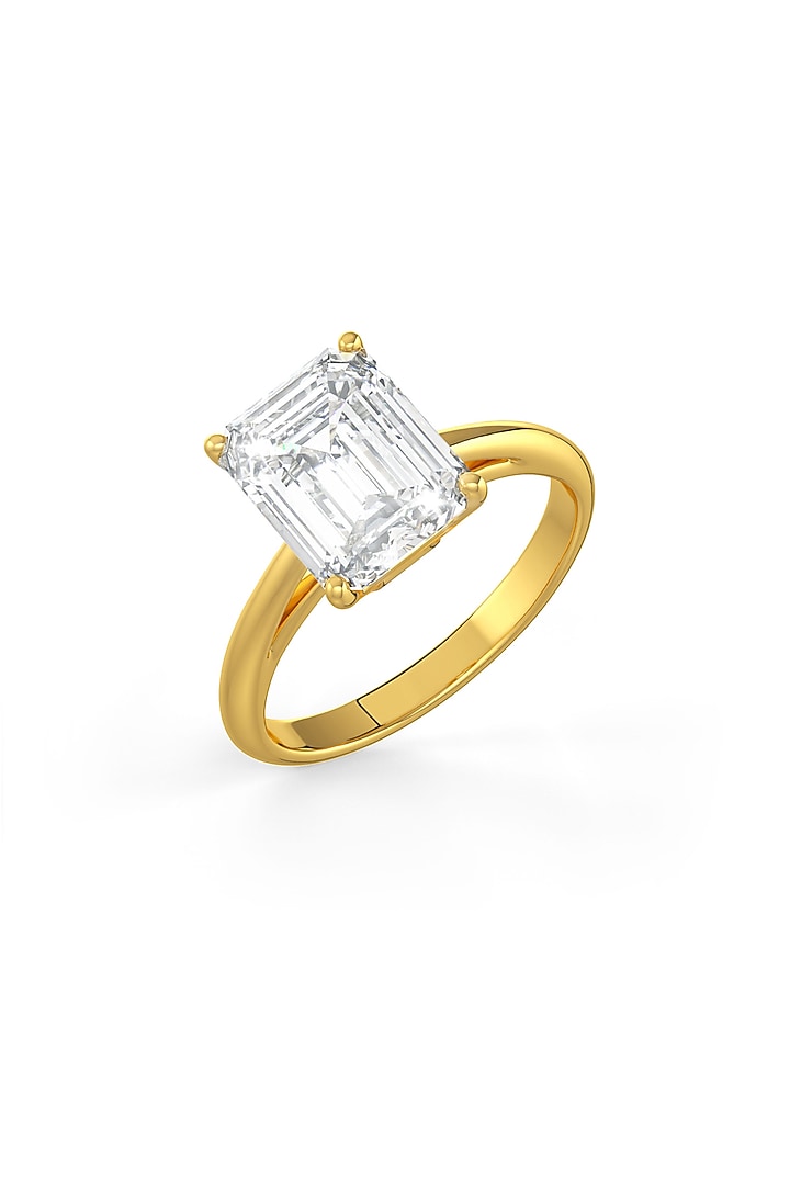 Gold Finish Emerald-Cut Cubic Zirconia Crystal Ring In Sterling Silver by MISS JO at Pernia's Pop Up Shop