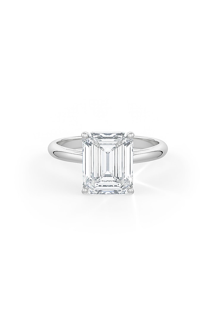 White Rhodium Finish Emerald-Cut Cubic Zirconia Crystal Ring In Sterling Silver by MISS JO at Pernia's Pop Up Shop