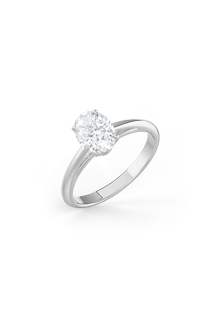 White Rhodium Finish Oval-Shaped Cubic Zirconia Crystal Ring In Sterling Silver by MISS JO at Pernia's Pop Up Shop