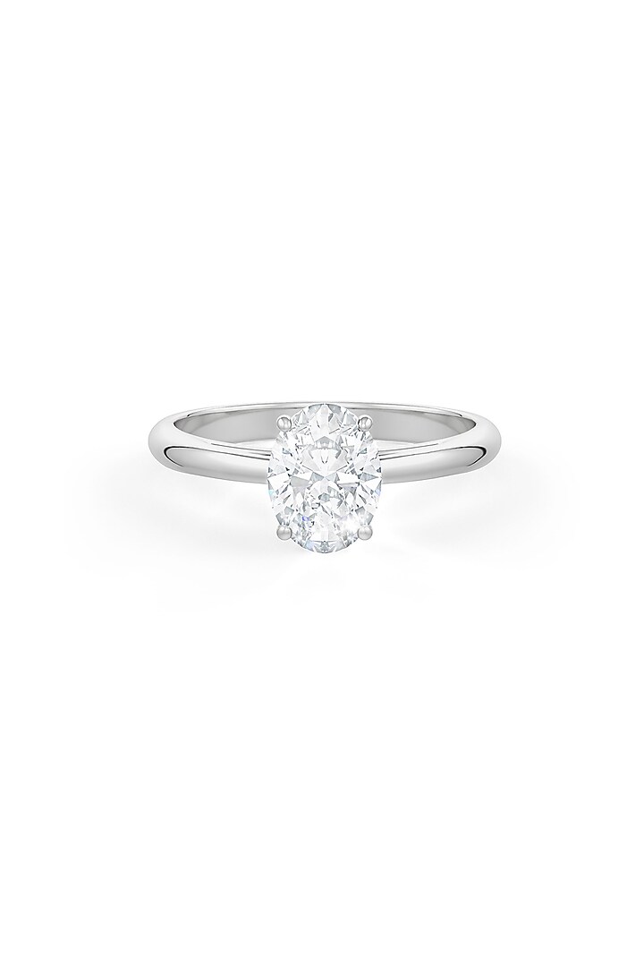 White Rhodium Finish Oval-Shaped Cubic Zirconia Crystal Ring In Sterling Silver by MISS JO at Pernia's Pop Up Shop