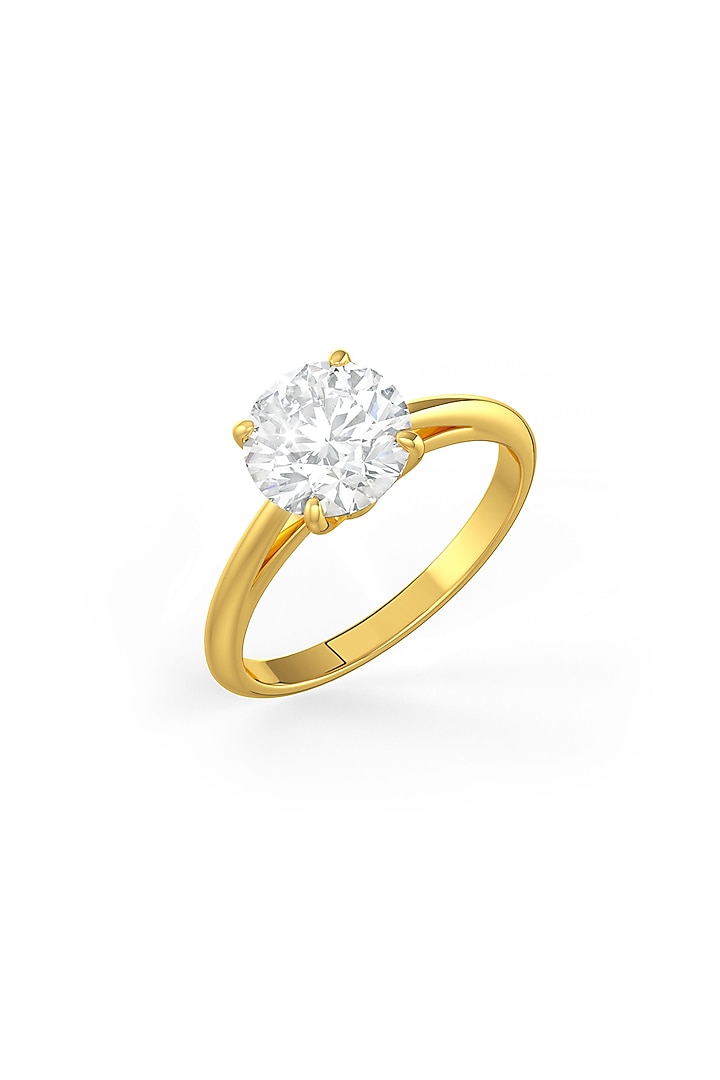 Gold Finish Round-Shaped Cubic Zirconia Crystal Ring In Sterling Silver by MISS JO at Pernia's Pop Up Shop