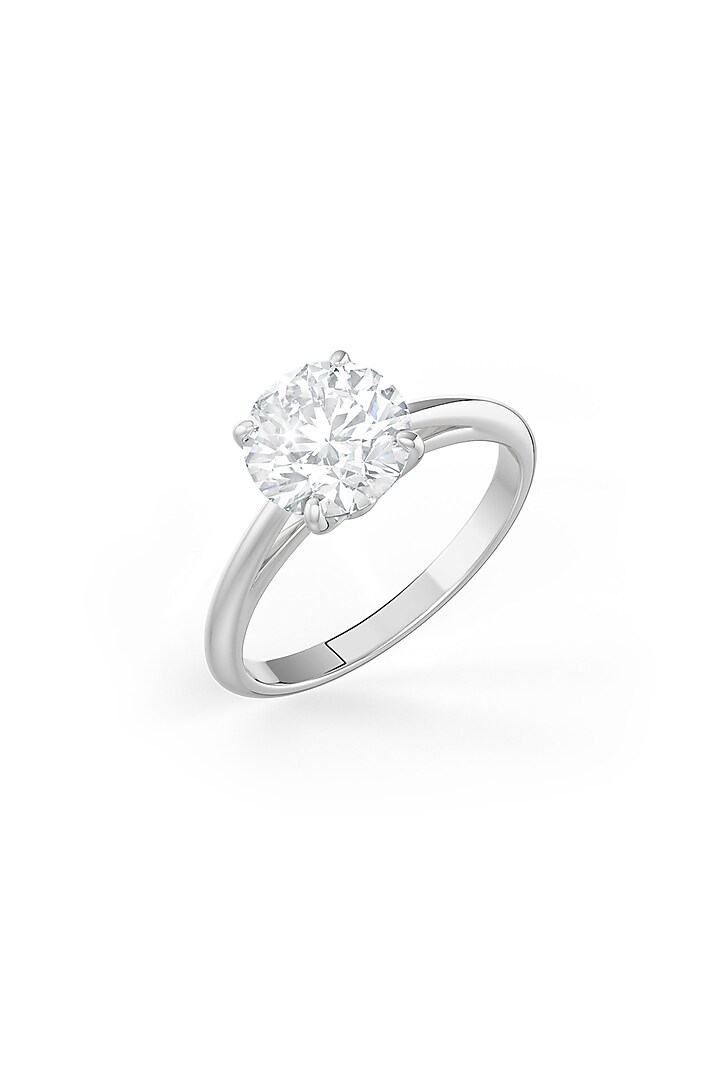 White Rhodium Finish Round-Shaped Cubic Zirconia Crystal Ring In Sterling Silver by MISS JO at Pernia's Pop Up Shop