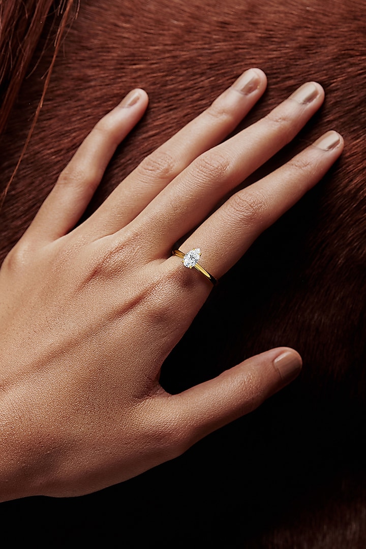 Gold Finish Pear-Shaped Cubic Zirconia Crystal Ring In Sterling Silver by MISS JO at Pernia's Pop Up Shop
