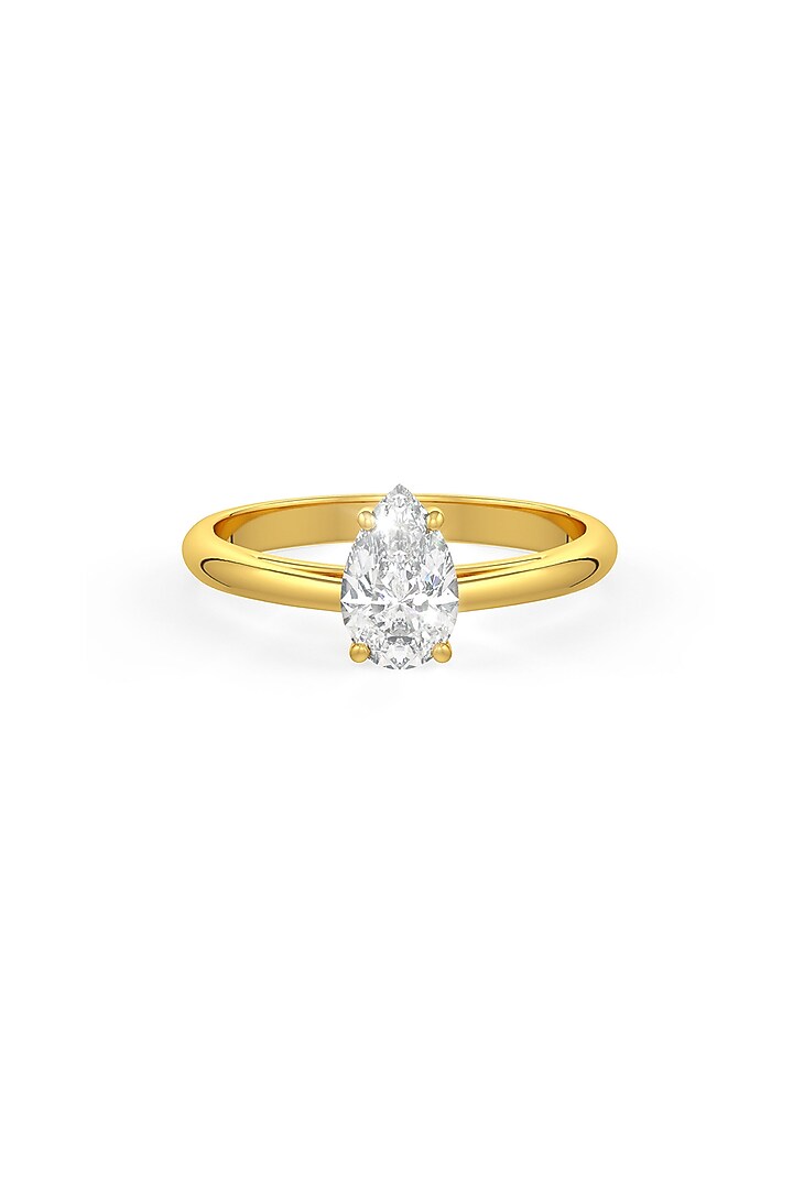 Gold Finish Pear-Shaped Cubic Zirconia Crystal Ring In Sterling Silver by MISS JO at Pernia's Pop Up Shop