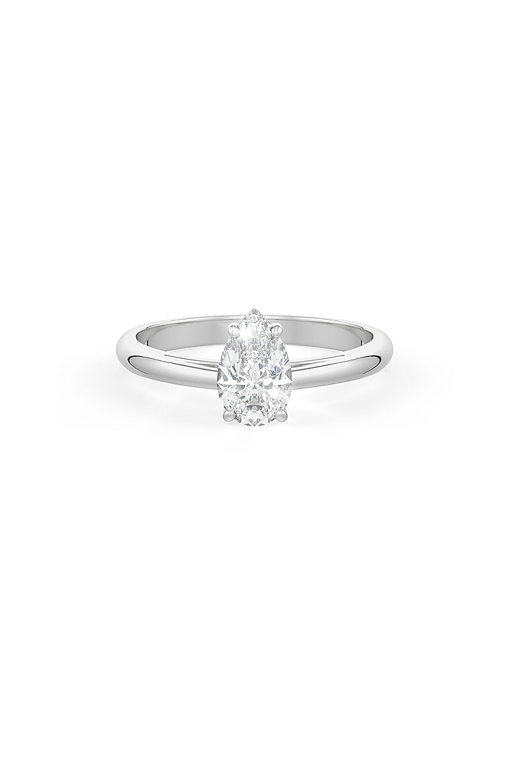 White Rhodium Finish Pear-Shaped Cubic Zirconia Crystal Ring In Sterling Silver by MISS JO at Pernia's Pop Up Shop