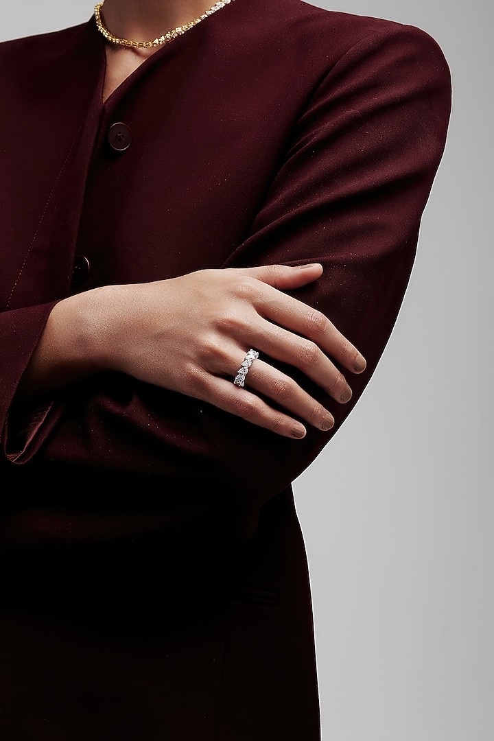 White Rhodium Finish Pear-Shaped Cubic Zirconia Crystal Ring In Sterling Silver by MISS JO at Pernia's Pop Up Shop