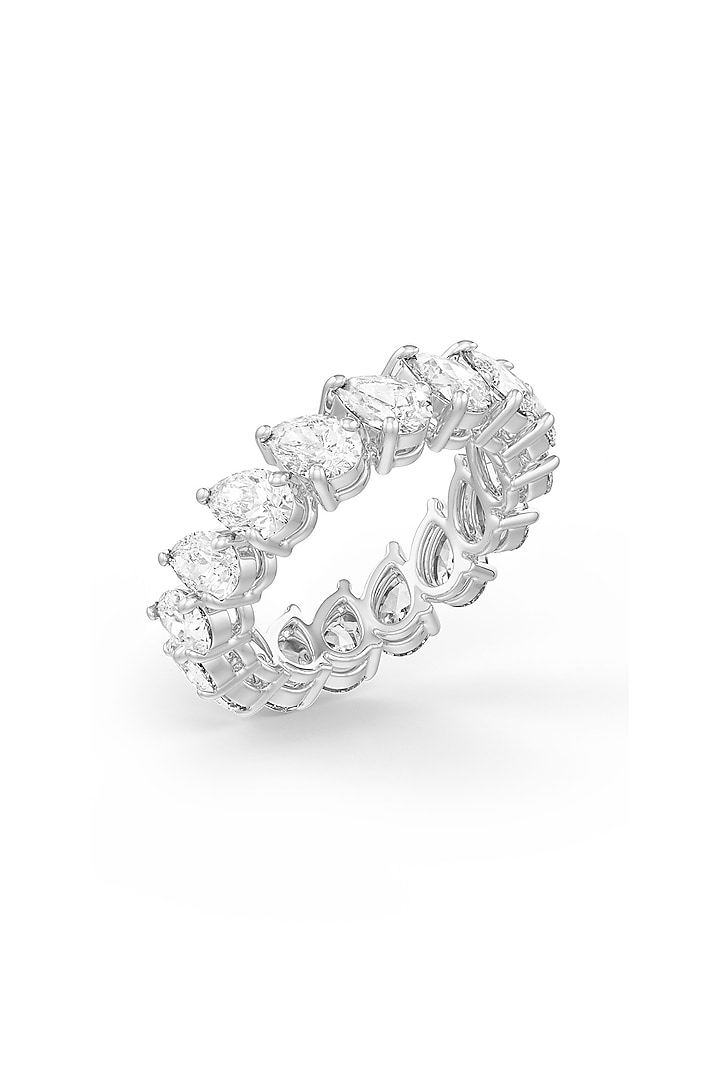 White Rhodium Finish Pear-Shaped Cubic Zirconia Crystal Ring In Sterling Silver by MISS JO at Pernia's Pop Up Shop