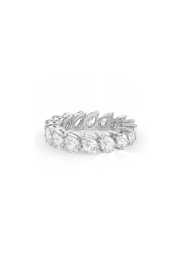 White Rhodium Finish Pear-Shaped Cubic Zirconia Crystal Ring In Sterling Silver by MISS JO at Pernia's Pop Up Shop