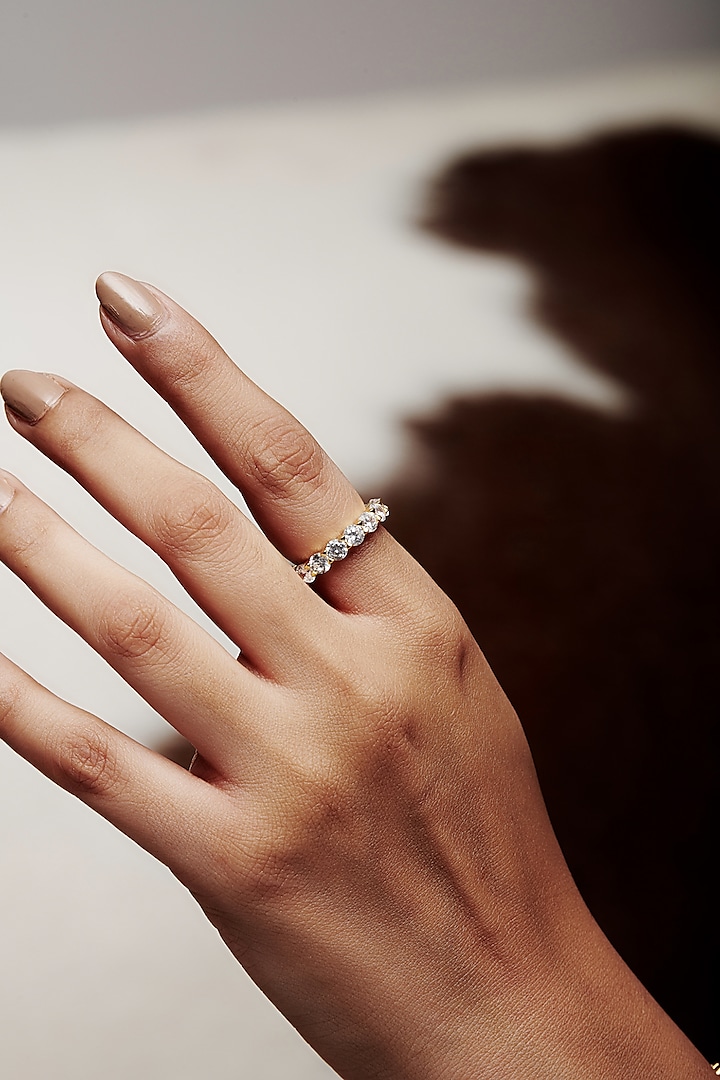 Gold Finish Round-Shaped Cubic Zirconia Crystal Ring In Sterling Silver by MISS JO at Pernia's Pop Up Shop