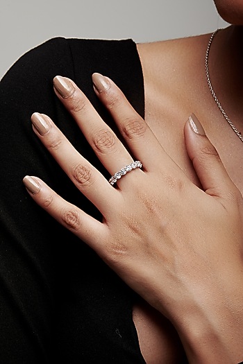 White Rhodium Finish Round-Shaped Cubic Zirconia Crystal Ring In Sterling Silver by MISS JO at Pernia's Pop Up Shop