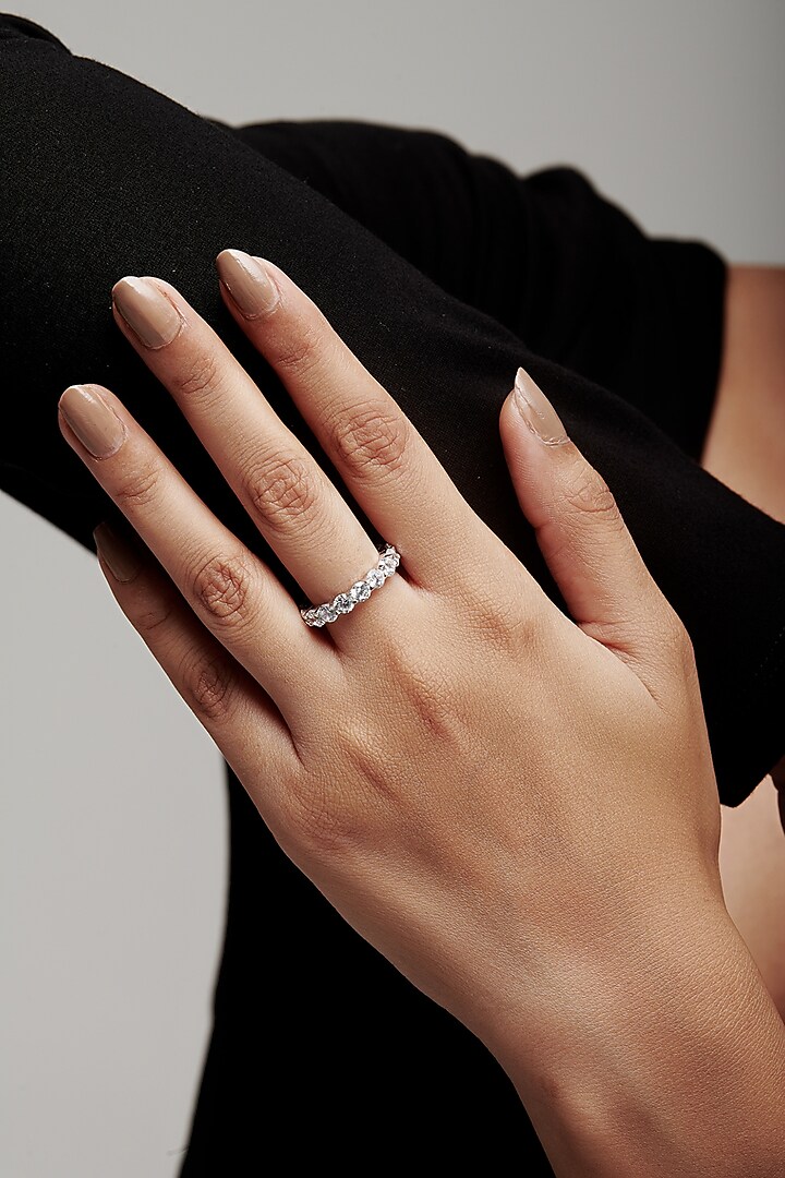 White Rhodium Finish Round-Shaped Cubic Zirconia Crystal Ring In Sterling Silver by MISS JO at Pernia's Pop Up Shop