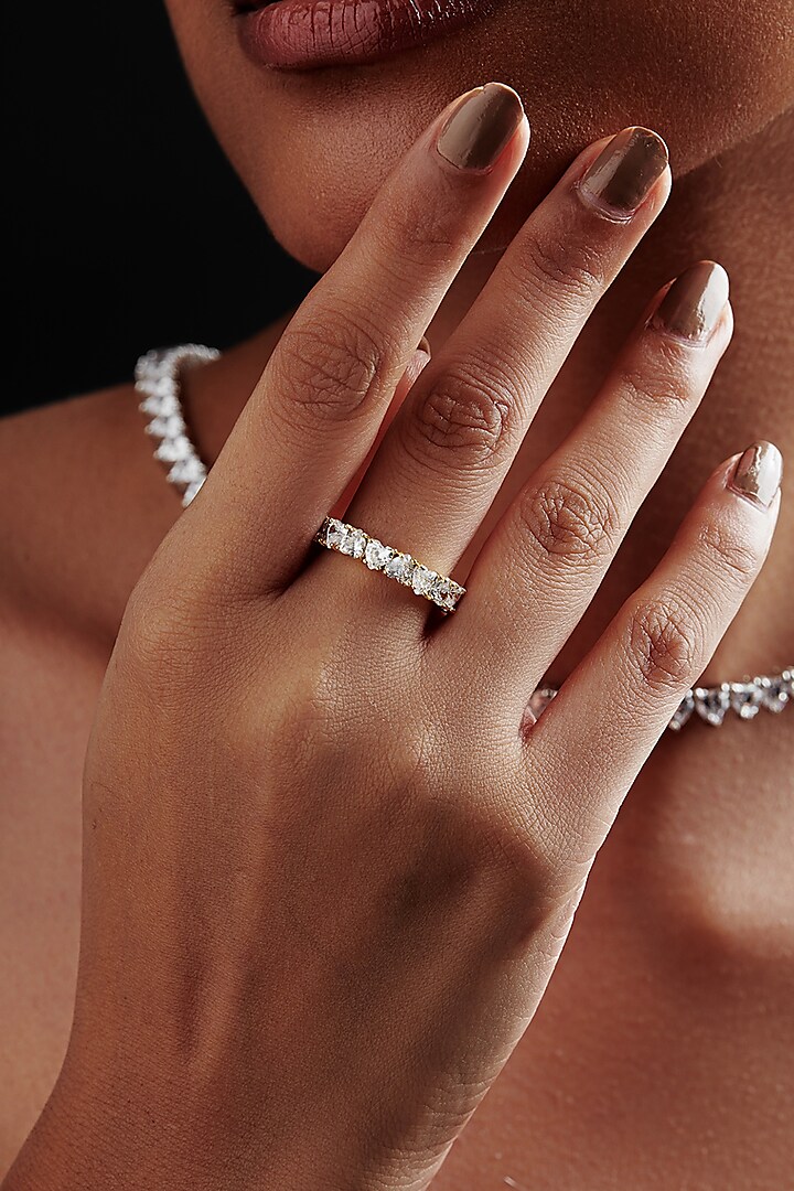 Gold Finish Heart-Shaped Cubic Zirconia Crystal Ring In Sterling Silver by MISS JO at Pernia's Pop Up Shop