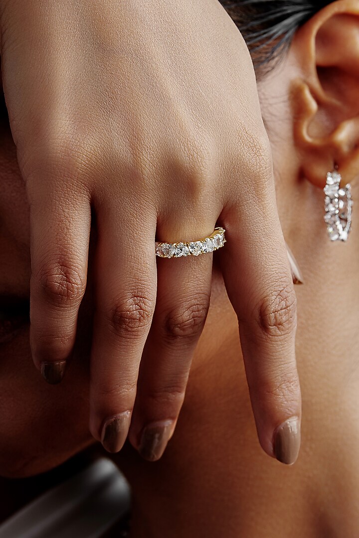 Gold Finish Heart-Shaped Cubic Zirconia Crystal Ring In Sterling Silver by MISS JO at Pernia's Pop Up Shop