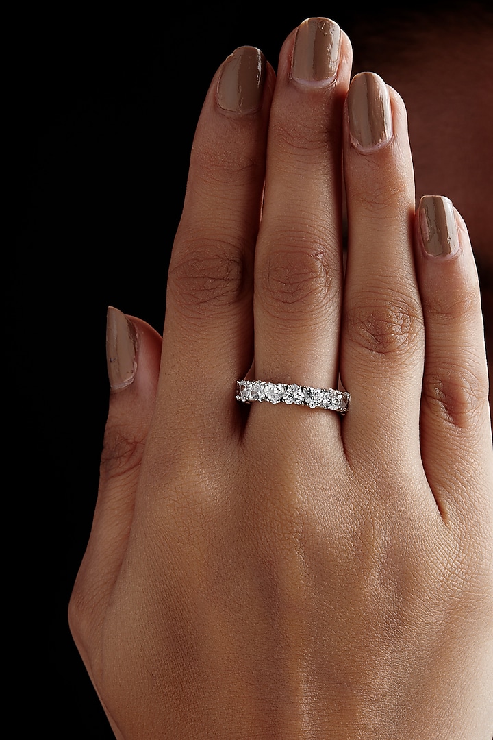 White Rhodium Finish Heart-Shaped Cubic Zirconia Crystal Ring In Sterling Silver by MISS JO at Pernia's Pop Up Shop