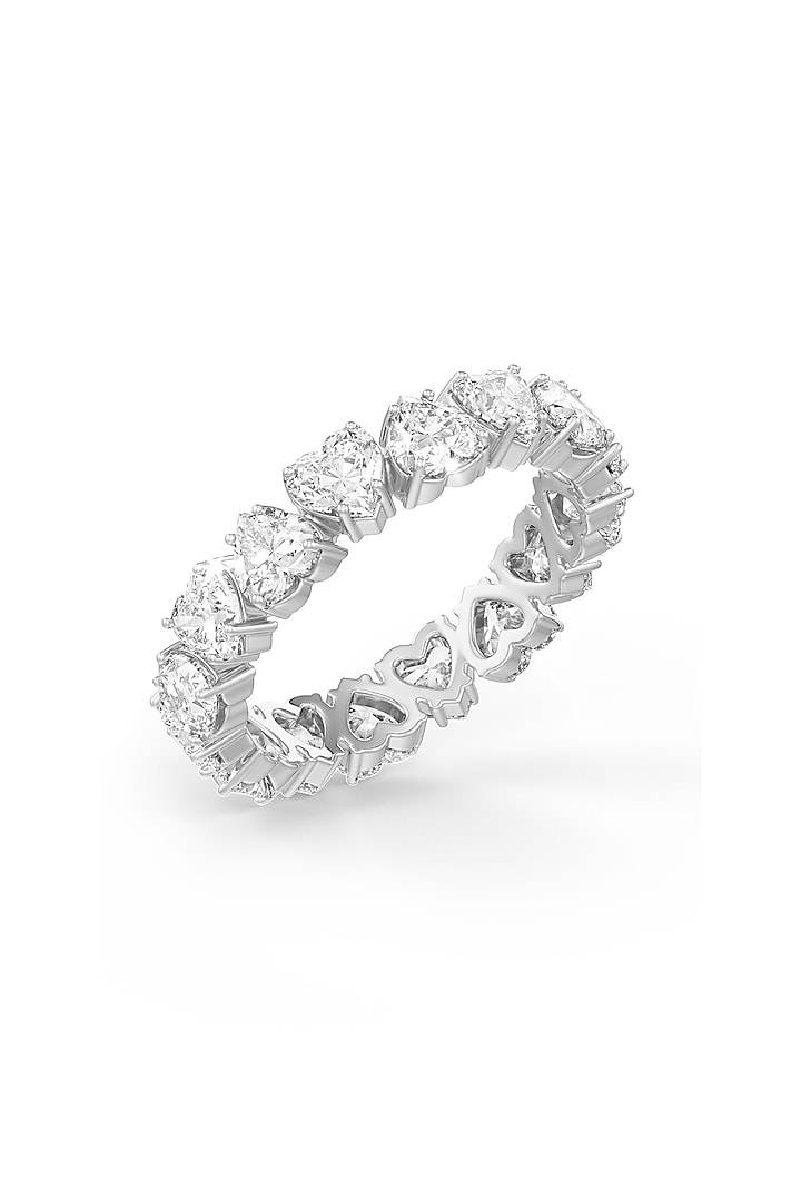 White Rhodium Finish Heart-Shaped Cubic Zirconia Crystal Ring In Sterling Silver by MISS JO at Pernia's Pop Up Shop