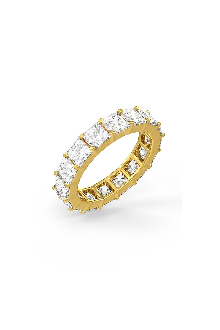 Gold Finish Square-Shaped Cubic Zirconia Crystal Ring In Sterling Silver by MISS JO at Pernia's Pop Up Shop