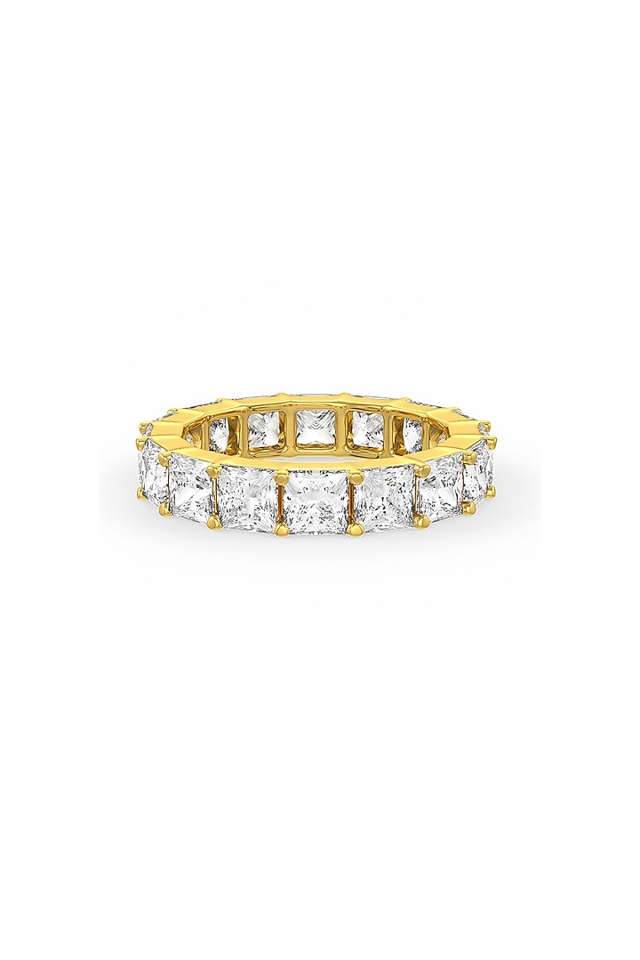 Gold Finish Square-Shaped Cubic Zirconia Crystal Ring In Sterling Silver by MISS JO at Pernia's Pop Up Shop