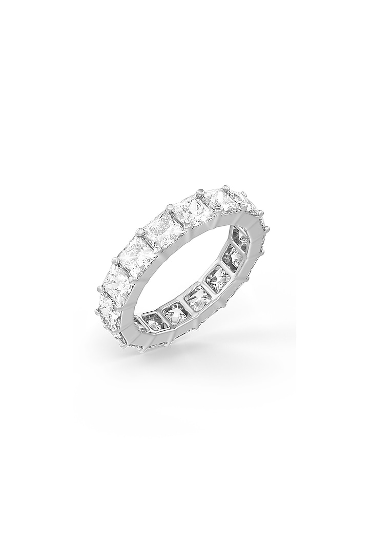 White Rhodium Finish Square-Shaped Cubic Zirconia Crystal Ring In Sterling Silver by MISS JO at Pernia's Pop Up Shop