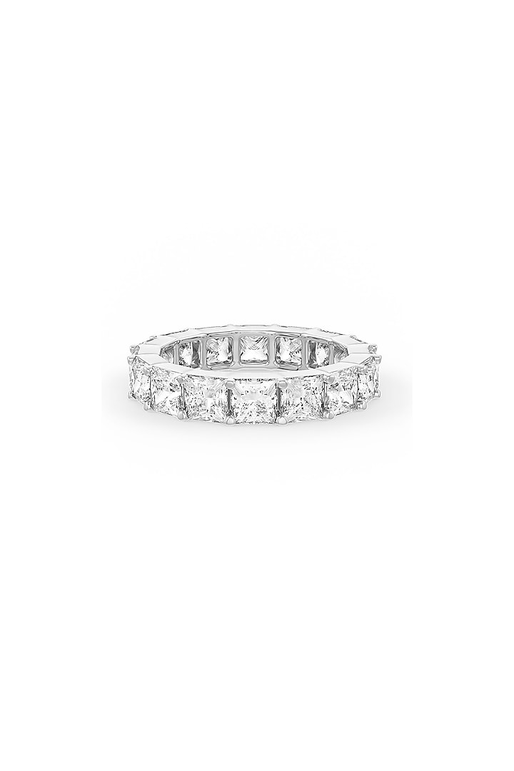 White Rhodium Finish Square-Shaped Cubic Zirconia Crystal Ring In Sterling Silver by MISS JO at Pernia's Pop Up Shop