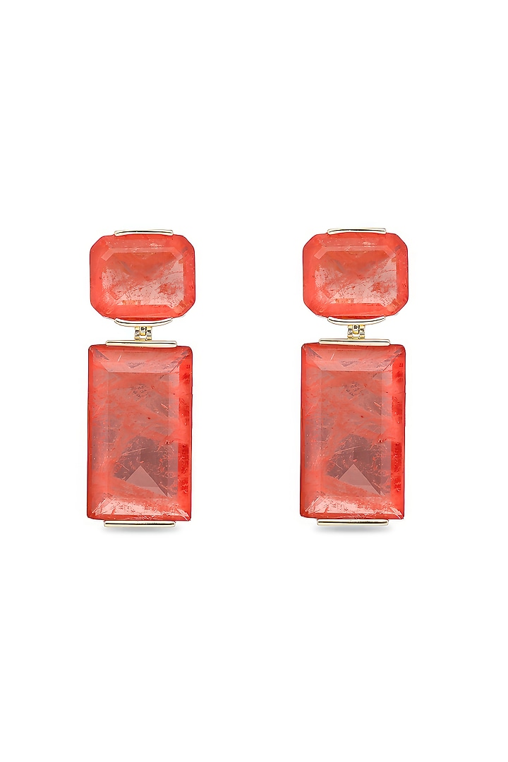 Gold Finish Coral Orange Natural Stone Dangler Earrings In Sterling Silver by MISS JO at Pernia's Pop Up Shop