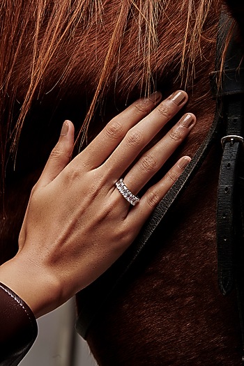 White Rhodium Finish Emerald-Cut Cubic Zirconia Crystal Ring In Sterling Silver by MISS JO at Pernia's Pop Up Shop