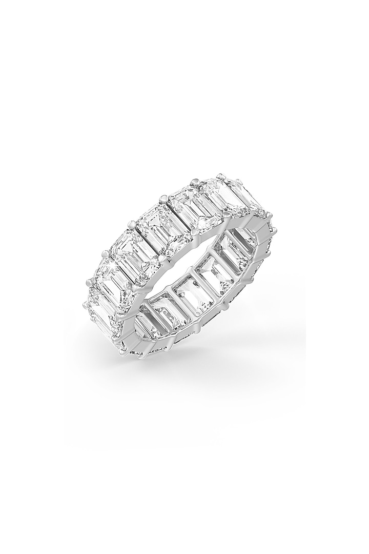 White Rhodium Finish Emerald-Cut Cubic Zirconia Crystal Ring In Sterling Silver by MISS JO at Pernia's Pop Up Shop