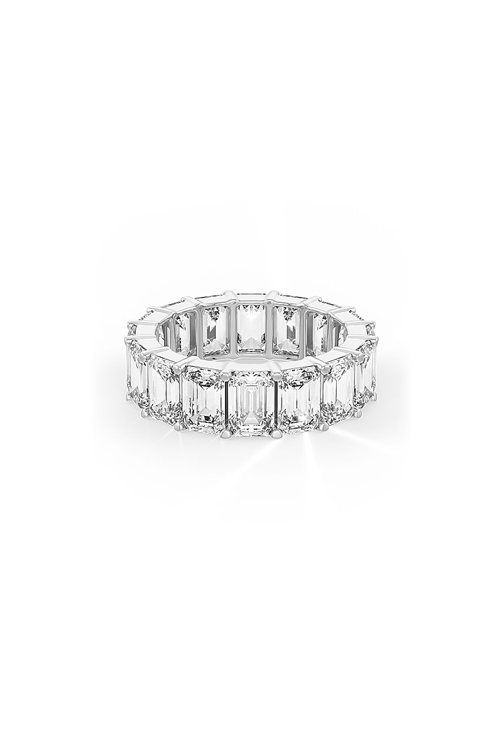 White Rhodium Finish Emerald-Cut Cubic Zirconia Crystal Ring In Sterling Silver by MISS JO at Pernia's Pop Up Shop