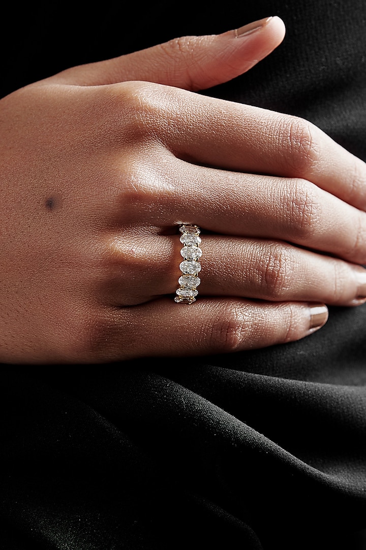Gold Finish Oval-Shaped Cubic Zirconia Crystal Ring In Sterling Silver by MISS JO at Pernia's Pop Up Shop