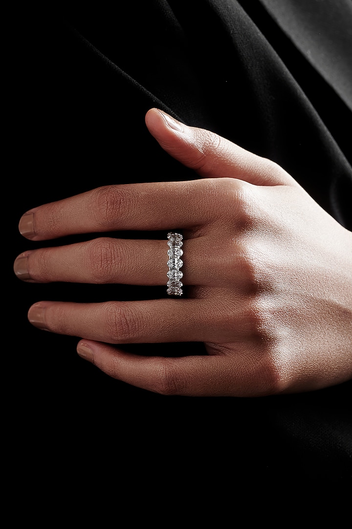 White Rhodium Finish Oval-Shaped Cubic Zirconia Crystal Ring In Sterling Silver by MISS JO at Pernia's Pop Up Shop