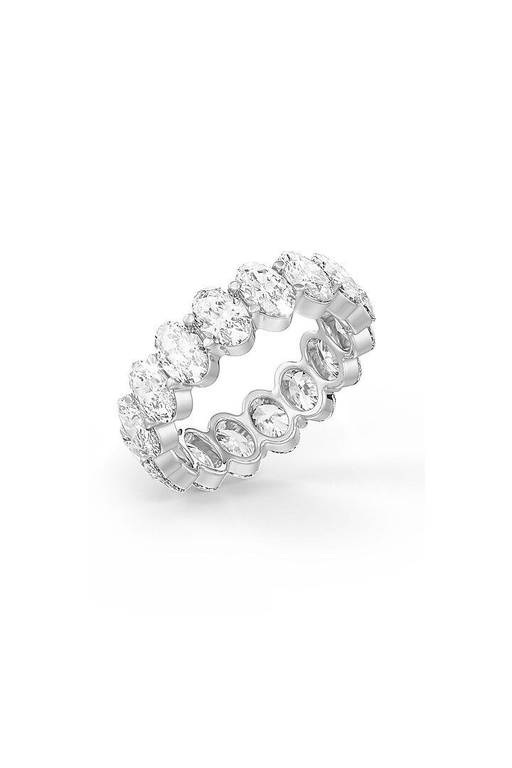 White Rhodium Finish Oval-Shaped Cubic Zirconia Crystal Ring In Sterling Silver by MISS JO at Pernia's Pop Up Shop