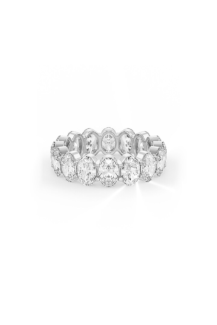 White Rhodium Finish Oval-Shaped Cubic Zirconia Crystal Ring In Sterling Silver by MISS JO at Pernia's Pop Up Shop